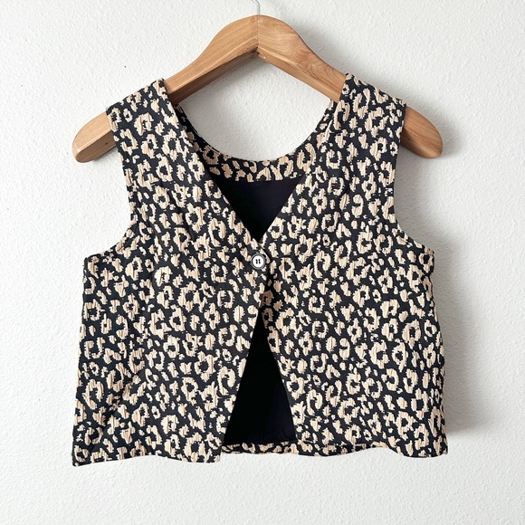 Maeve Brocade Leopard Print Wide Leg Pants & Crop Top Vest Set Women Size 2 - Picture 12 of 16